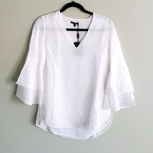 Massimo Dutti - white boho blouse with 3/4 bell sleeve